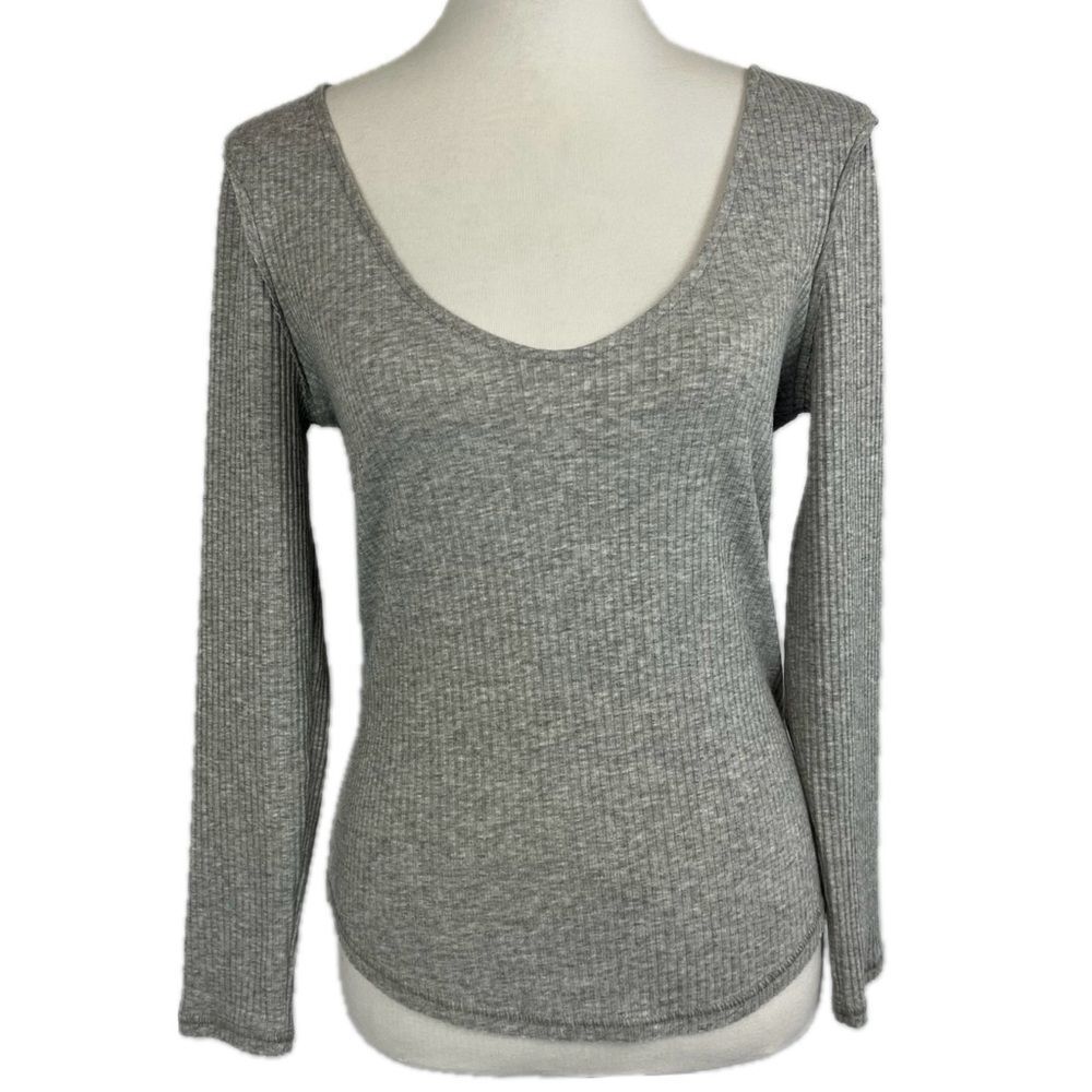 Intimately Free People Gray Ribbed Top L Fitted Y2K Minimalist Bella Clean Girl
